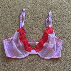 Victorias Secret Tease Mesh Red and Pink Lace Bra